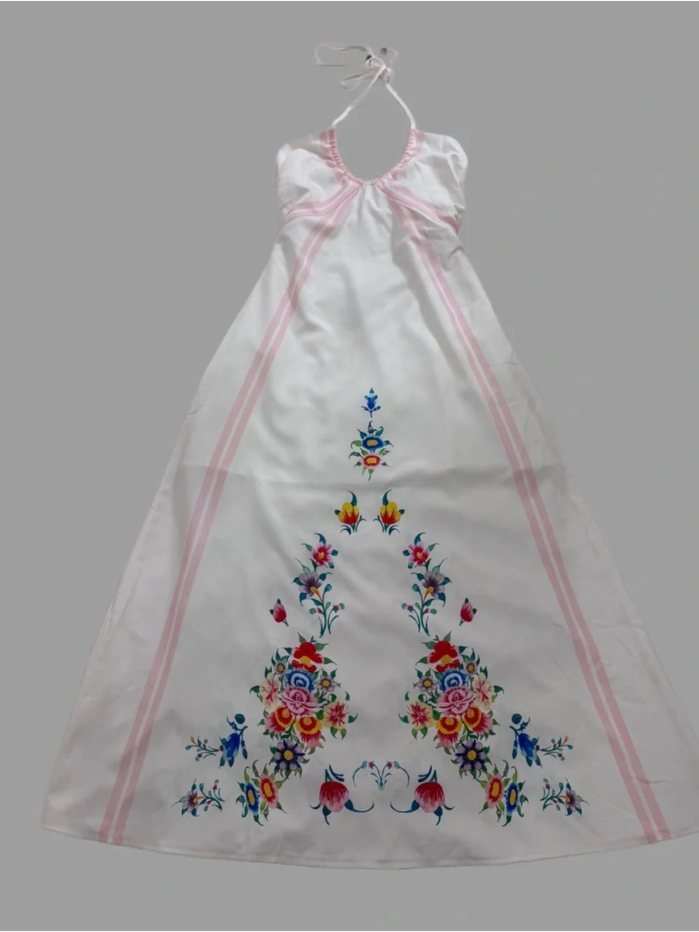 NWT Commense White & Floral Print Backless Halter Maxi Sun Resort Dress XS/S - Picture 4 of 6